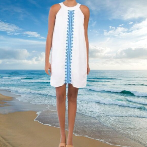 Lucky Brand Dresses & Skirts - Lucky Brand New Short Linen Dress Size S White A-Line Embroidered